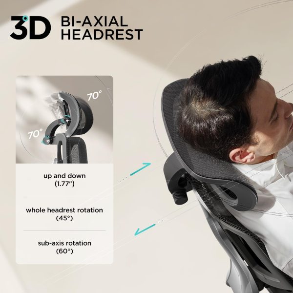 Hbada E3 Air Ergonomic Office Chair, Big and Tall Office Chair - with 3-Zone Dynamic Lumbar Support, 3D Adjustable Headrest, 3D Adjustable Armrests, Swivel, Black(No Footrest) - Image 5